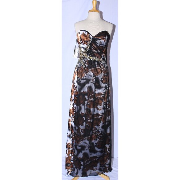 Neblon #5858 Camo-Like Print Satin Prom Gown-Size S-Brown Camp Print-NEW W/Tags - Picture 2 of 7